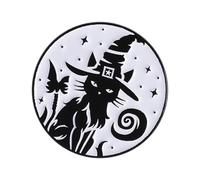 Spilla da strega Spilla smaltata gotica Stili punk Disegni gatti neri Accessorio gioielli per la decorazione abiti Halloween Spilla da strega dei cartoni animati