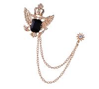 Spilla da uomo a forma di corona con ala e pietra nera e catena da appendere al sole, argentata, as described, Plastica, come descrizione