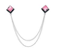 Spilla da uomo con catena, 1 pezzo, con cristalli geometrici, nappa, colletto della camicia, spille for feste di matrimonio, accessori(Sliver Pink)