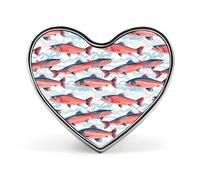 Spilla da uomo elegante con ciondolo a forma di salmone selvatico dell'Alaska, con bottoni a forma di cuore, spilla con distintivo, gioiello per abbigliamento e cappelli da donna.