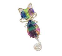 Spilla dal design delicato a forma di felino, con cristalli scintillanti, robusta lega, accessorio per gli amanti degli animali, bella spilla a forma di felino, Misura unica, come descritto