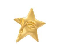 Spilla dal design unico a forma di volto e stella, placcata oro, accessorio per occasioni speciali, Zinco