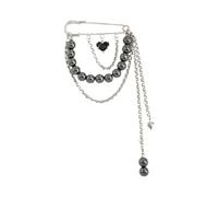Spilla dal design unico con frangia di perline e robusta spilla in metallo per abiti, ciondolo a forma di cuore, gioiello alla moda