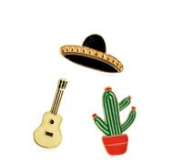 Spilla Decorativa 12 Pezzi in Lega a Forma di Cactus, Chitarra e Pianeta