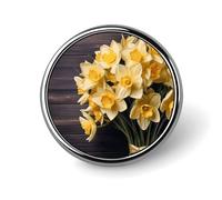 Spilla decorativa a forma di bouquet di narcisi in lega di alluminio resistente, spilla rotonda leggera per camicie, giacche, cappelli, uniformi, 2,5 cm