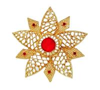Spilla decorativa a forma di stella con fiore, dorata, con accenti di cristallo rosso, design a 8 punti, 4.29" × 2.09", Cristallo, Zirconia cubica