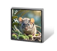 Spilla decorativa a forma di topo della Guinea con occhiali, spille alla moda per donna e uomo, spille divertenti per abiti, giacche, cappelli, zaini, borse, accessori per borse - Quadrata