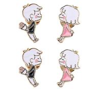 Spilla Decorativa Cartoon Anime Coppia 4 Pezzi in Lega di Zinco | Vestiti e Cappelli, Finitura Dripping Oil, Colori Assortiti Brillanti, per Scuola e Anniversario