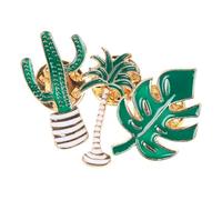 Spilla Decorativa in Lega a Forma di Cactus e Foglia 3 Pezzi Verde | Stile Ispirato al Mondo Naturale, Comfort per Tutto il Giorno, per Giacche, Zaini e Uscite Estive