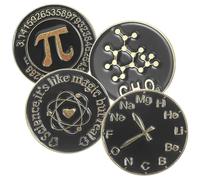 Spilla Decorativa Nera Rotonda Smalto, 4 Pezzi per Zaini | Lega Chiusura Robusta, Tema Simboli Scienza e Matematica, per Abiti, Cordini, Giacche e Cappelli