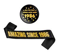 Spilla decorativa per 40° compleanno, 2 pezzi, nero e oro, con scritta "All The Best Things Were Made 1986" (lingua italiana non garantita)
