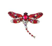 Spilla Delle Signore Eleganti spille a forma di libellula, squisite in cristallo verde e rosso con ali in lega, delicati accessori floreali(Color 1)