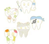Spilla Denti Decorativa 5 Pezzi in Lega per Abiti e Cappelli | Modelli Assortiti Spazzolino, Dentifricio e Frutta, Adatta ad Adulti, Regalo per Compleanno
