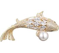 Spilla di cristallo a forma di pesce portafortuna - Elegante gioiello da donna con accenti di perle | Regalo for lei