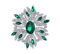 Spilla Di Cristallo Verde Smeraldo Simulato Con Fiore Di Cristallo Di Grande Dichiarazione In Stile Vintage Per Donne Per Madre Placcata In Argento
