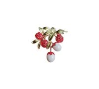 Spilla di frutta per le donne, spilla di cristallo rosso 3D e spilla con foglia di smalto verde, grazioso accessorio alla moda per sciarpa con cappello da regalo