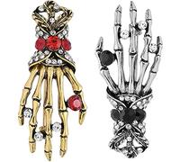 Spilla di Halloween,Saijer Spille da Donna Spilla di Mano di Scheletro Spilla del Collare Spilla Strass Cristallo Set di Spille Vintage Distintivo Gotico Bella Personalizzate per Vestiti 2 Pezzi