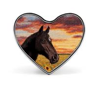 Spilla digitale a forma di cuore con cavallo, campo di girasoli e tramonto, in alluminio, decorazione per zaini e cappelli.