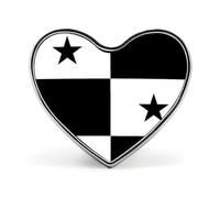 Spilla/distintivo a forma di cuore con bandiera di Panama bianca e nera, in alluminio, ideale per decorare zaini e cappelli.