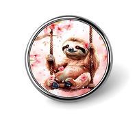 Spilla/Distintivo con bradipo e fiori di ciliegio, bottone/spilla da bavero, distintivo rotondo in metallo, spilla stampata per uomo e donna 1 pollice