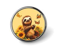 Spilla/Distintivo con Girasole e Bradippo Carino, Spilla da Bavero Rotonda in Metallo, Spilla Stampata per Uomo Donna 1 pollice