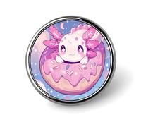 Spilla/Distintivo rotondo in metallo con stampa di un axolotl a forma di ciam, ideale per uomo e donna. 1 pollice.