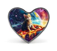 Spilla divertente a forma di cuore con scritta "Cat On A Pizza Planet", spilla con bottone, distintivo, cappello, vestiti, borsa, gioielli per uomo e donna.