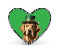 Spilla divertente con bottone a forma di cuore, spilla da bavero, distintivo, cappello, vestiti, borsa, gioielli per uomo e donna, per il giorno di San Patrizio, cappello verde Golden Retriever.