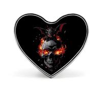 Spilla divertente con teschio e cuore di drago nero infuocato, spilla da bavero personalizzata per abbigliamento e accessori per borse.