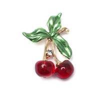 Spilla Donna Sweet Elegant Cherry Brooch Rhinestone Enamel Fruit Pin Suit Coat Backpack Decoration Jewelry Accessories Party(Color-03)