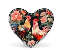 Spilla elegante con gallo e fiori, spilla a forma di cuore, spilla con bottoni, spilla con distintivo, gioielli per vestiti, accessori per cappelli