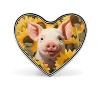 Spilla elegante da bavero con maialino tra i girasoli, bottoni a forma di cuore, spilla con distintivo, gioielli per vestiti, accessori per cappelli