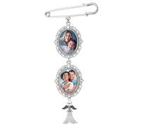 Spilla fai da te in pietra di luna con doppia cornice per foto, bouquet di nozze, spilla a forma di angelo con strass per la sposa, Misura unica, Metallo, Nessuna pietra preziosa