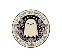 Spilla fantasma in smalto - Farfalla e Fiore - Spilla originale "Living the Dream! One Nightmare at a Time" - Accessorio divertente per Halloween, ideale per borsa, giacca, giacca o cappello