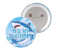 Spilla Festa Squalo, 5,8cm It’s My Birthday Pin Squalo Rotondo Spillo Bottone per Compleanno Oceano Sotto Il Mare Festa Decorazione