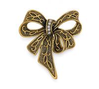 Spilla Fiocco Cristallo Antico Elegante Lega Zinco Vintage Donna Sciarpa Abito (Placcato oro)