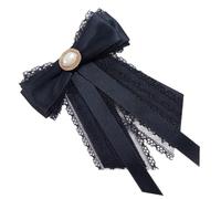 Spilla Fiocco di Perle Preannodata Nera in Pizzo per Donna | Retro a Spilla Bloccabile, Fissaggio Rapido, Lega di Zinco e Nastro di Raso, per Nozze e Feste