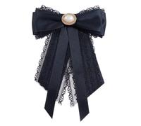 Spilla Fiocco Nero Perle, Pizzo e Nastro per Donne | Lega di Zinco, Chiusura a Spilla Retro Bloccabile, Stile da Banchetto e Feste, per Madri