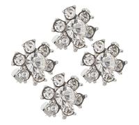 Spilla Fiore Mini Cristallo Argento, 4 Pezzi in Lega | Decorazione per Abiti e Zaini, Forma Floreale a Sei Petali, per Tocchi Eleganti in Festa