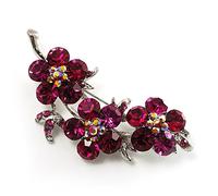 Spilla floreale con diamanti (argento e mirtillo rosso)