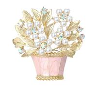 Spilla floreale con elegante motivo a cestino, con strass, per ogni occasione, elegante spilla alla moda, Misura unica, come descritto