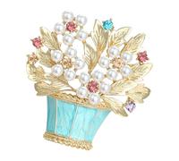 Spilla floreale con elegante motivo a cestino, con strass, per ogni occasione, elegante spilla alla moda, Misura unica, come descritto