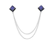 Spilla geometrica in cristallo con nappe e catena da bavero Colletto for camicia uomo Gioielli Spille for feste di matrimonio Accessori(Sliver Deep blue)