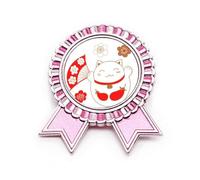 Spilla giapponese portafortuna a forma di gatto portafortuna con fiore in rame rosa, Medio, Metallo