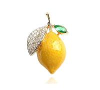 Spilla gioiello frutta limone giallo e foglia strass cristallo e acciaio., 4 x 3 cm, Acciaio inossidabile
