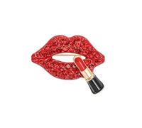 Spilla glamour a forma di labbra rosse, con zirconia cubica e dettagli a rossetto dorato, gioielli per matrimoni e feste, per abiti, scialli e cappotti, Medio, Metallo