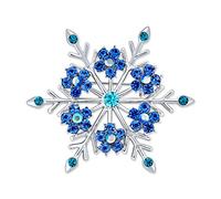 Spilla Grande A Forma Di Fiocco Di Neve Invernale Congelato Multicolore Blu Ghiaccio Per Donne, Con Cristalli, Perfetta Per Feste Natalizie Invernali. Realizzata In Lega Placcata Rodio.