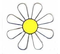 Spilla grande in metallo smaltato con margherita bianca hippy Flower Power Love Luv Peace Freedom