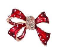 Spilla in acciaio inox con fiocco di coccarda rosso e pois bianchi., 4 x 3 cm, Acciaio inossidabile