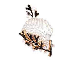Spilla in corallo con conchiglia smaltata a goccia con perle Spilla da bavero smaltata Gioielli in lega Accessori per abbigliamento Accessorio per spilla con conchiglia in corallo